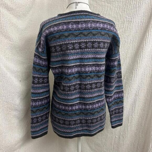 Vintage Maglia Donna Wool Blend Sweater L Italy Gray Purple Blue Striped Boho - Picture 5 of 8
